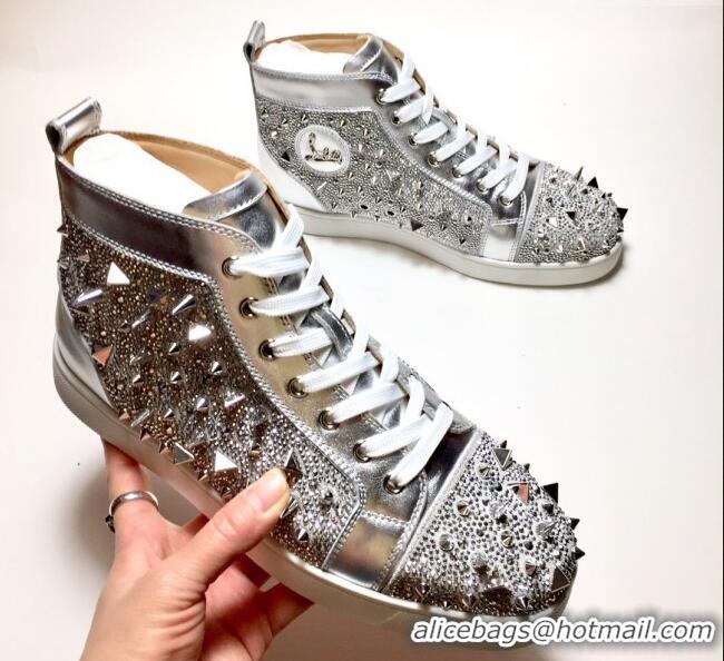 Luxurious Christian Louboutin Lou Spikes Sneakers Silver 912053