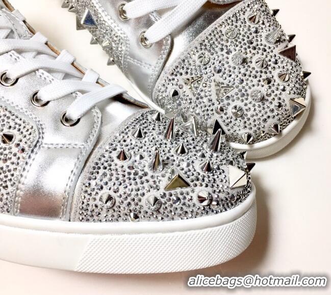 Luxurious Christian Louboutin Lou Spikes Sneakers Silver 912053