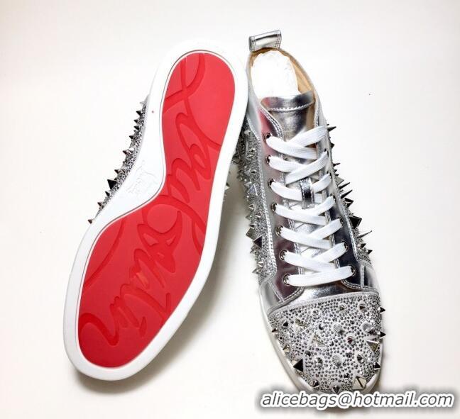 Luxurious Christian Louboutin Lou Spikes Sneakers Silver 912053