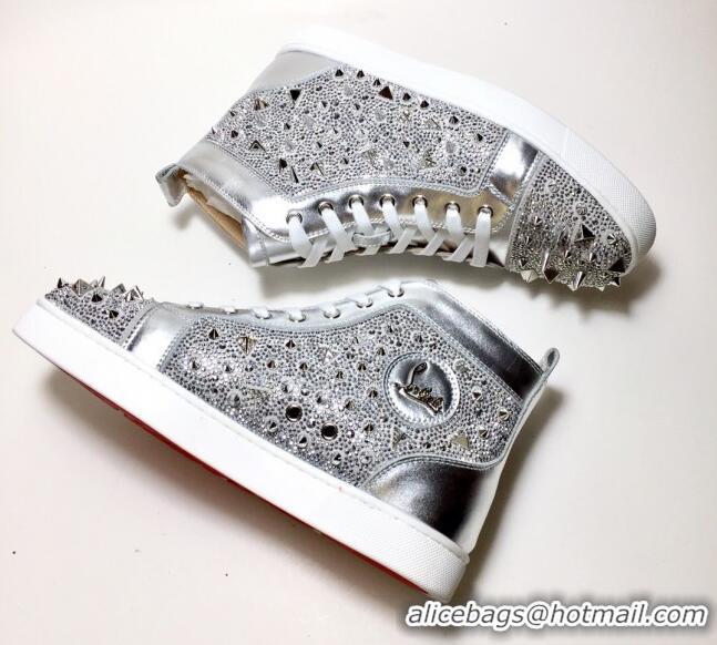 Luxurious Christian Louboutin Lou Spikes Sneakers Silver 912053