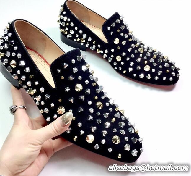 Discount Christian Louboutin Dandelion Spikes Loafers Black 912055