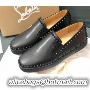 Low Cost Christian Louboutin Pik Boat Flat Shoes in Black Leather 912072