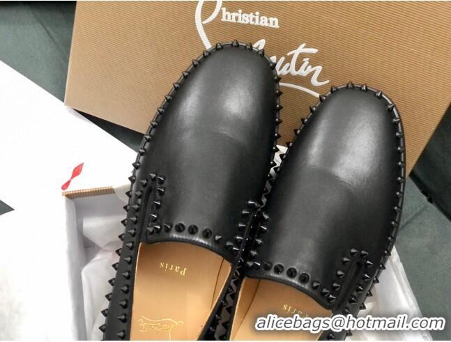 Low Cost Christian Louboutin Pik Boat Flat Shoes in Black Leather 912072