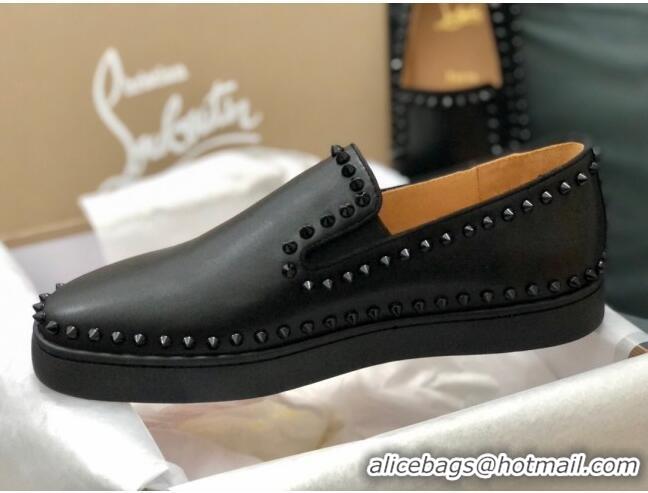 Low Cost Christian Louboutin Pik Boat Flat Shoes in Black Leather 912072