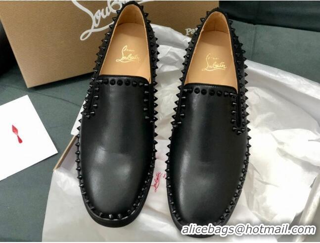 Low Cost Christian Louboutin Pik Boat Flat Shoes in Black Leather 912072