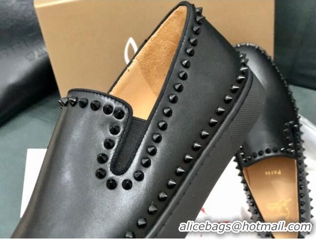 Low Cost Christian Louboutin Pik Boat Flat Shoes in Black Leather 912072