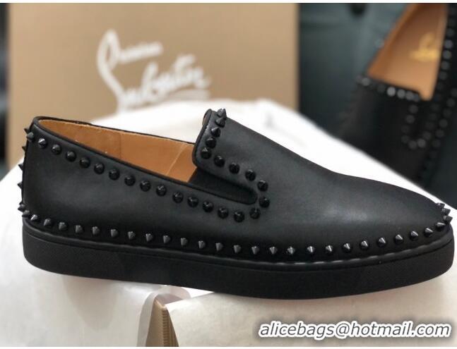 Low Cost Christian Louboutin Pik Boat Flat Shoes in Black Leather 912072