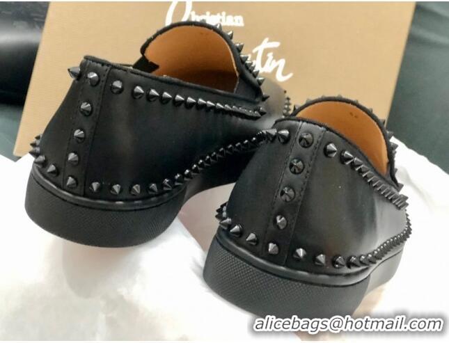 Low Cost Christian Louboutin Pik Boat Flat Shoes in Black Leather 912072