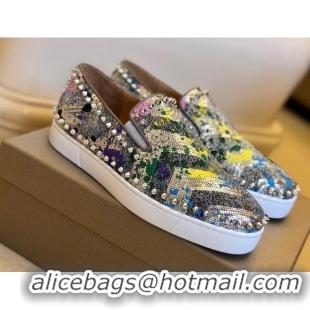 Stylish Christian Louboutin Sequins Pik Boat Flat Shoes 912075