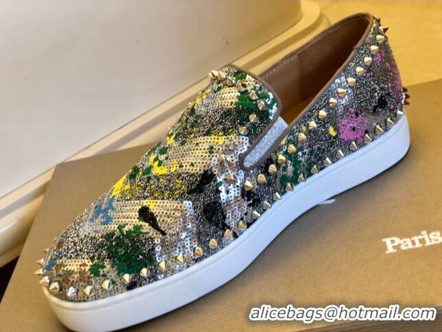 Stylish Christian Louboutin Sequins Pik Boat Flat Shoes 912075