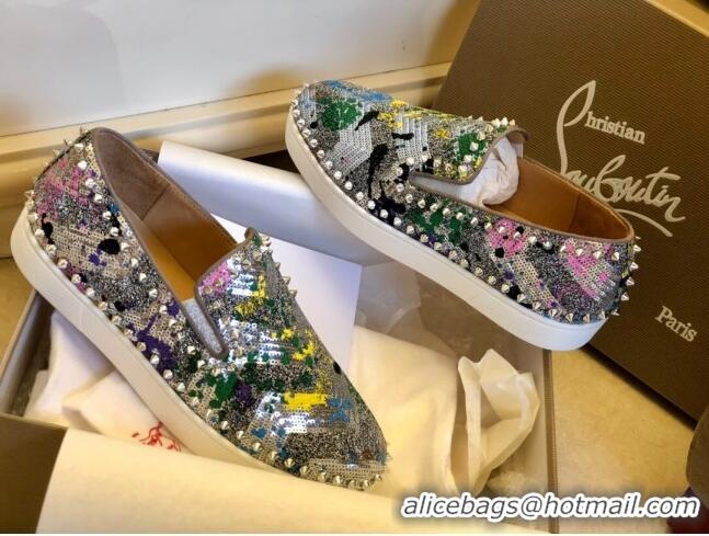 Stylish Christian Louboutin Sequins Pik Boat Flat Shoes 912075