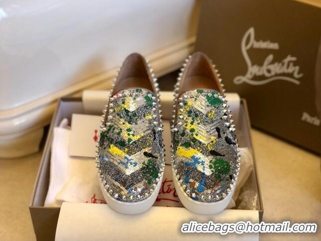 Stylish Christian Louboutin Sequins Pik Boat Flat Shoes 912075