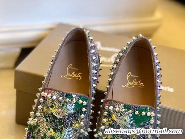 Stylish Christian Louboutin Sequins Pik Boat Flat Shoes 912075