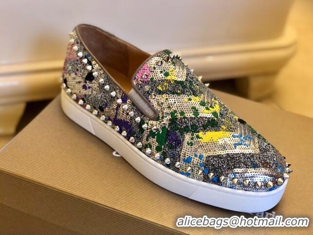 Stylish Christian Louboutin Sequins Pik Boat Flat Shoes 912075