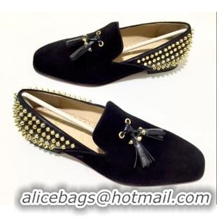 Trendy Design Christian Louboutin Dandelion Tassel Loafers in Black Suede 928078