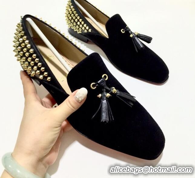 Trendy Design Christian Louboutin Dandelion Tassel Loafers in Black Suede 928078