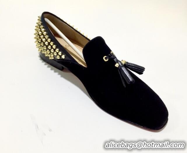 Trendy Design Christian Louboutin Dandelion Tassel Loafers in Black Suede 928078