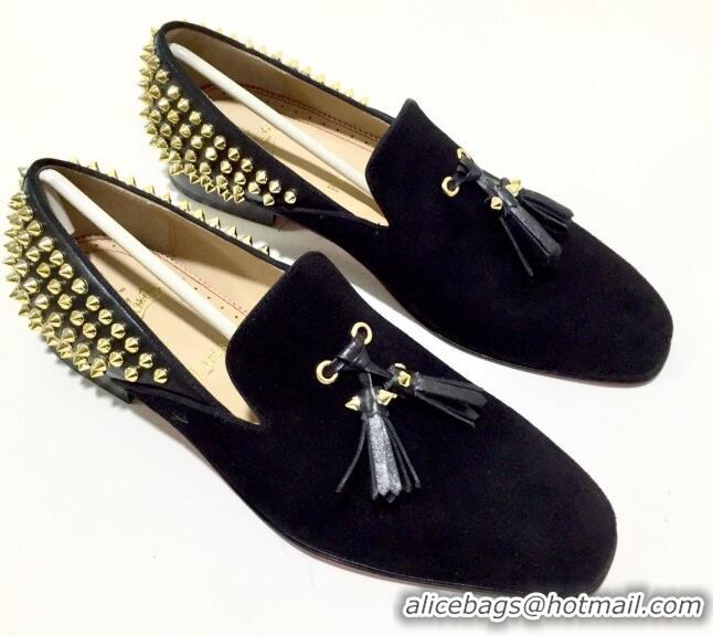 Trendy Design Christian Louboutin Dandelion Tassel Loafers in Black Suede 928078