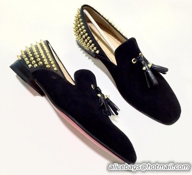 Trendy Design Christian Louboutin Dandelion Tassel Loafers in Black Suede 928078