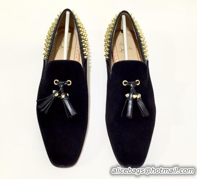 Trendy Design Christian Louboutin Dandelion Tassel Loafers in Black Suede 928078