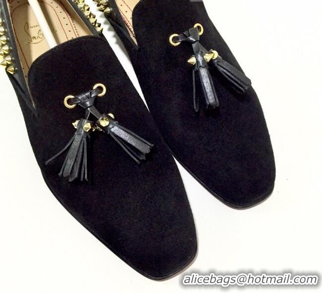 Trendy Design Christian Louboutin Dandelion Tassel Loafers in Black Suede 928078