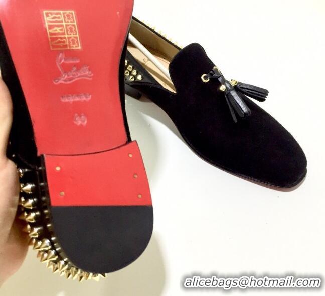 Trendy Design Christian Louboutin Dandelion Tassel Loafers in Black Suede 928078