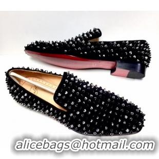 Charming Christian Louboutin Dandelion Spikes Loafers Black 928079