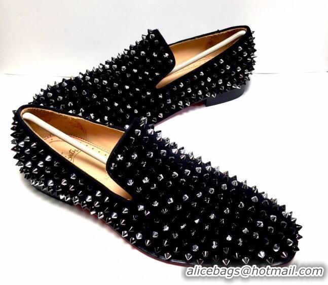 Charming Christian Louboutin Dandelion Spikes Loafers Black 928079