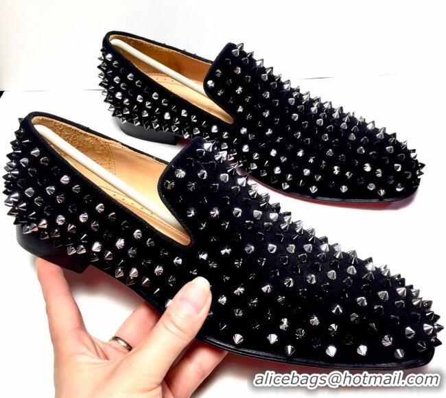 Charming Christian Louboutin Dandelion Spikes Loafers Black 928079