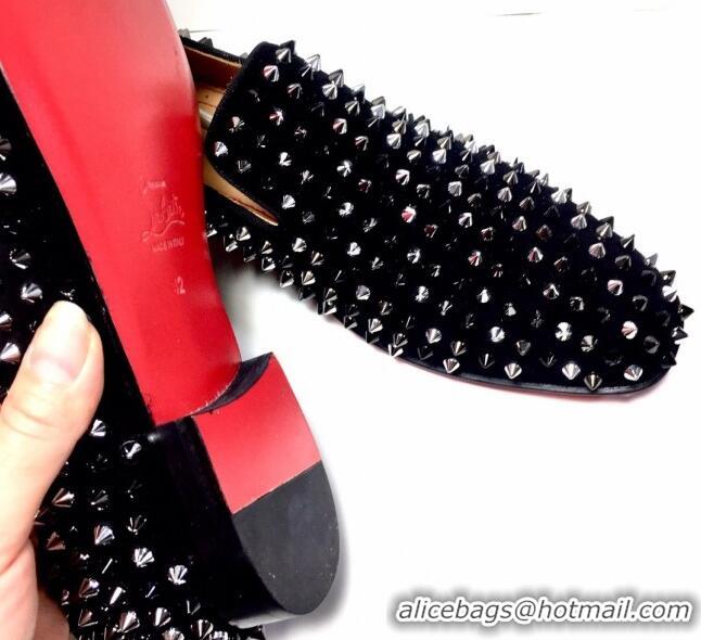 Charming Christian Louboutin Dandelion Spikes Loafers Black 928079