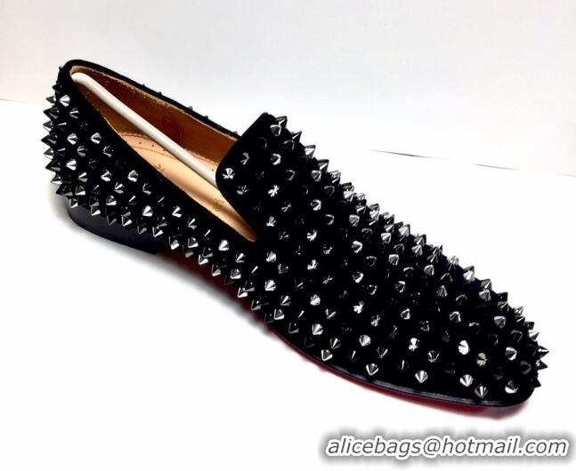 Charming Christian Louboutin Dandelion Spikes Loafers Black 928079