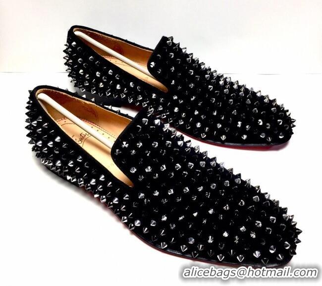 Charming Christian Louboutin Dandelion Spikes Loafers Black 928079