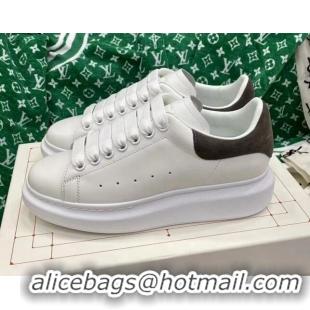 Lower Price Alexander McQueen Oversized Sneakers in White Silky Calfskin with Olive Green Suede Back 072302