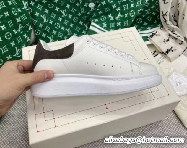 Lower Price Alexander McQueen Oversized Sneakers in White Silky Calfskin with Olive Green Suede Back 072302