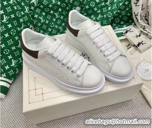 Lower Price Alexander McQueen Oversized Sneakers in White Silky Calfskin with Olive Green Suede Back 072302