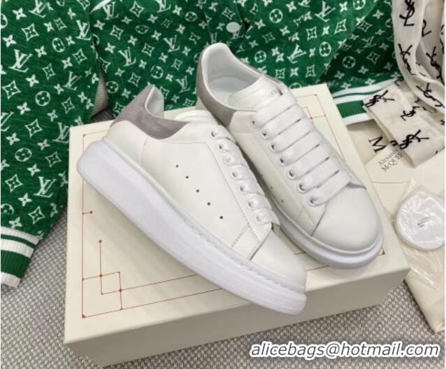 Good Product Alexander McQueen Oversized Sneakers in White Silky Calfskin with Grey Suede Back 072303