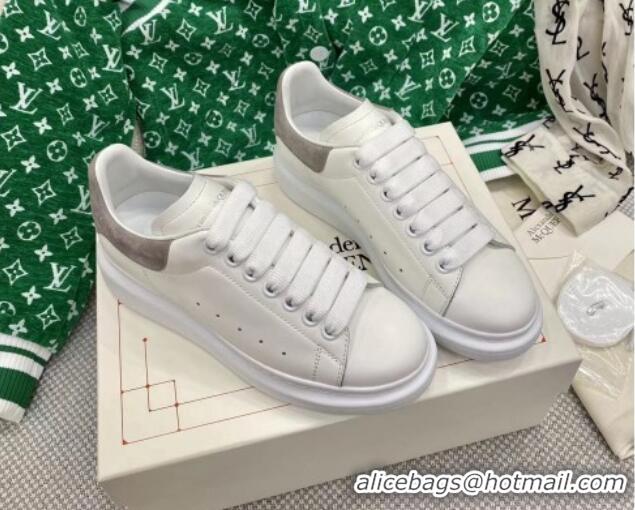 Good Product Alexander McQueen Oversized Sneakers in White Silky Calfskin with Grey Suede Back 072303