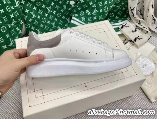 Good Product Alexander McQueen Oversized Sneakers in White Silky Calfskin with Grey Suede Back 072303