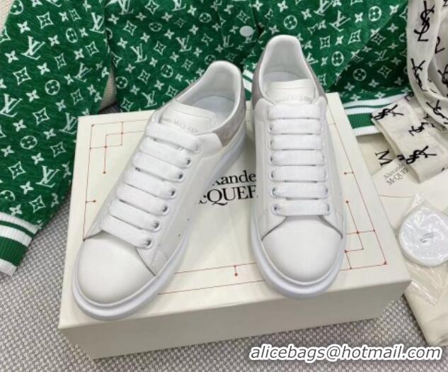 Good Product Alexander McQueen Oversized Sneakers in White Silky Calfskin with Grey Suede Back 072303