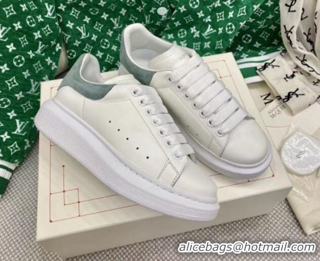 Best Price Alexander McQueen Oversized Sneakers in White Silky Calfskin with Dusty Green Suede Back 072305