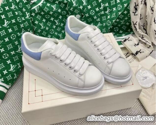 Best Product Alexander McQueen Oversized Sneakers in White Silky Calfskin with Light Blue Suede Back 072307