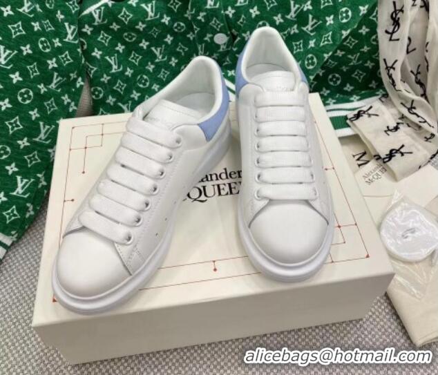 Best Product Alexander McQueen Oversized Sneakers in White Silky Calfskin with Light Blue Suede Back 072307