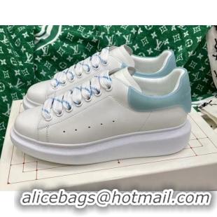 Discount Alexander McQueen Oversized Sneakers in White Silky Calfskin with Blue Rubber Back 072308