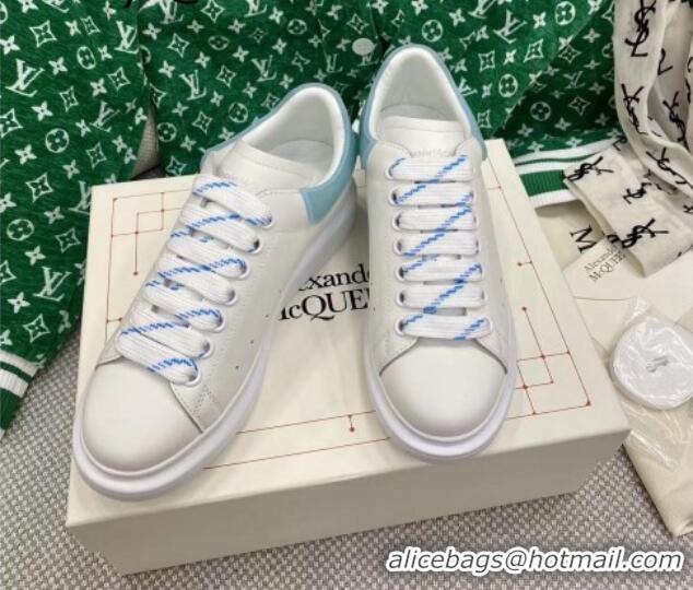 Discount Alexander McQueen Oversized Sneakers in White Silky Calfskin with Blue Rubber Back 072308