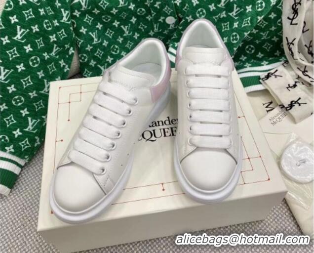 Charming Alexander McQueen Oversized Sneakers in White Silky Calfskin with Pink Rubber Back 072309