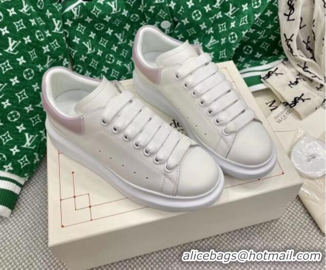 Charming Alexander McQueen Oversized Sneakers in White Silky Calfskin with Pink Rubber Back 072309