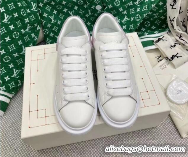 Charming Alexander McQueen Oversized Sneakers in White Silky Calfskin with Pink Rubber Back 072309