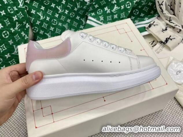 Charming Alexander McQueen Oversized Sneakers in White Silky Calfskin with Pink Rubber Back 072309