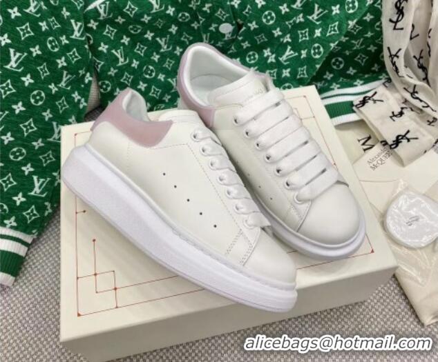 Charming Alexander McQueen Oversized Sneakers in White Silky Calfskin with Pink Rubber Back 072309