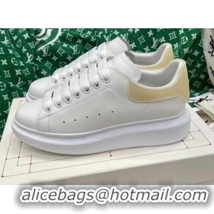 Pretty Style Alexander McQueen Oversized Sneakers in White Silky Calfskin with Yellow Rubber Back 072310